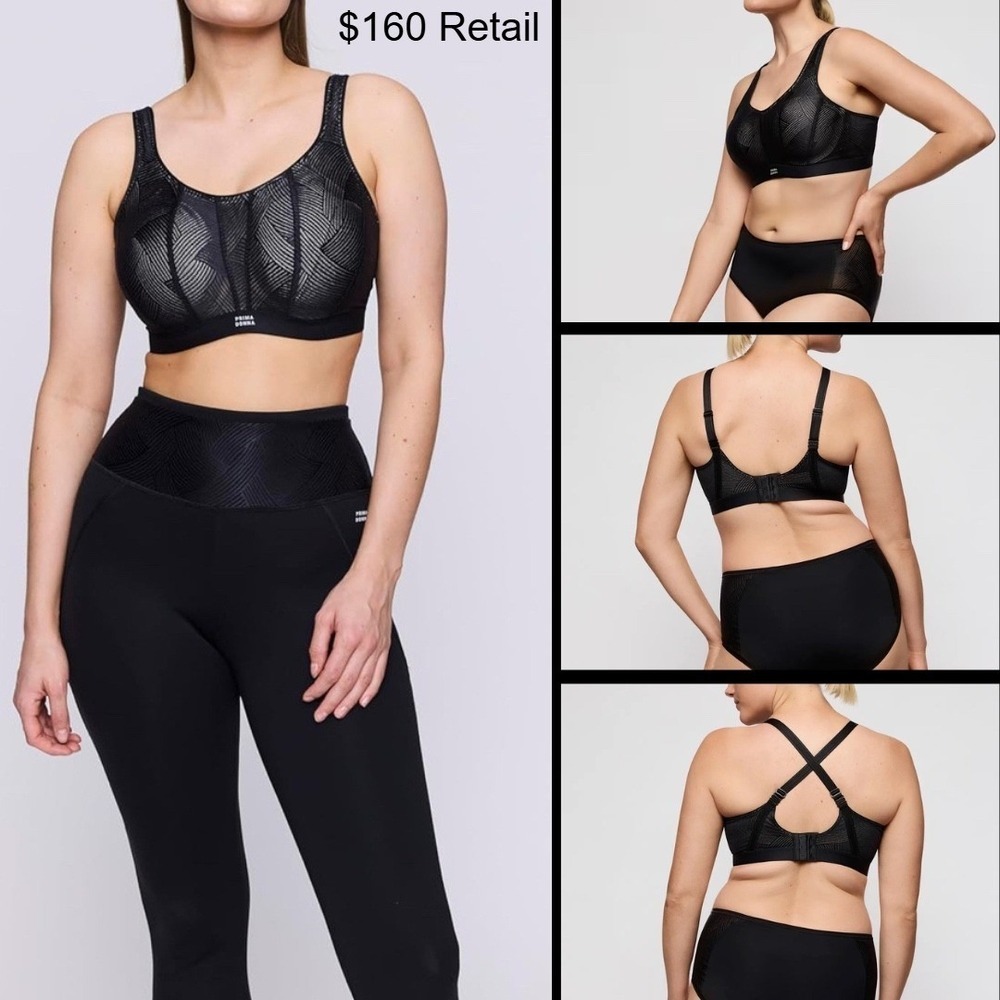 PRIMA DONNA The Game Wired Sports Bra 38D Black High Impact Racerback Unlined